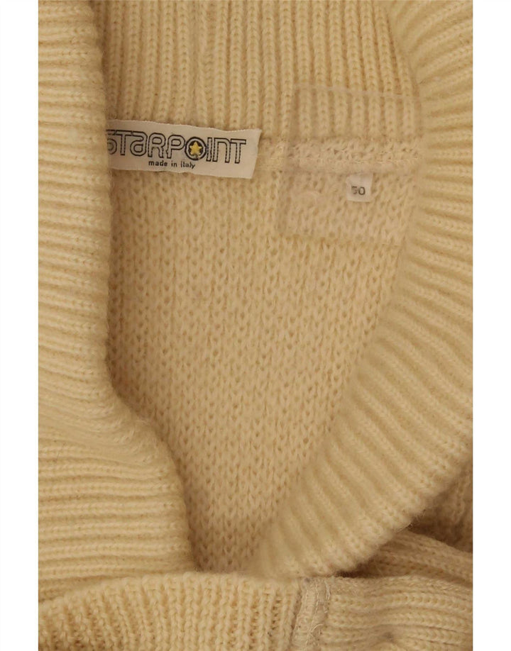 Maglione cardigan vintage da uomo IT 50 lana beige medio