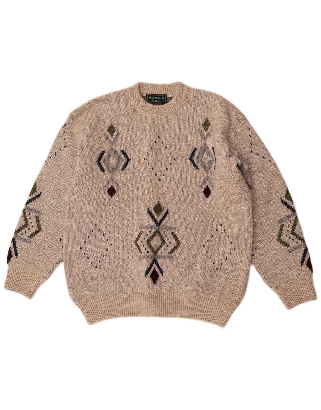 Maglione maglione girocollo da uomo Malagrida beige medio geometrico