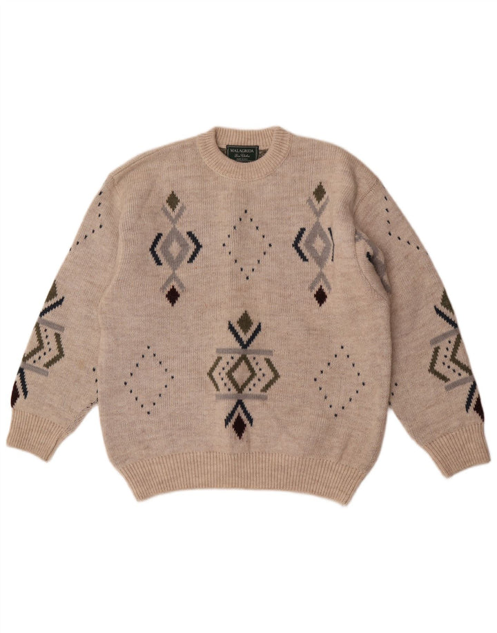 Maglione maglione girocollo da uomo Malagrida beige medio geometrico
