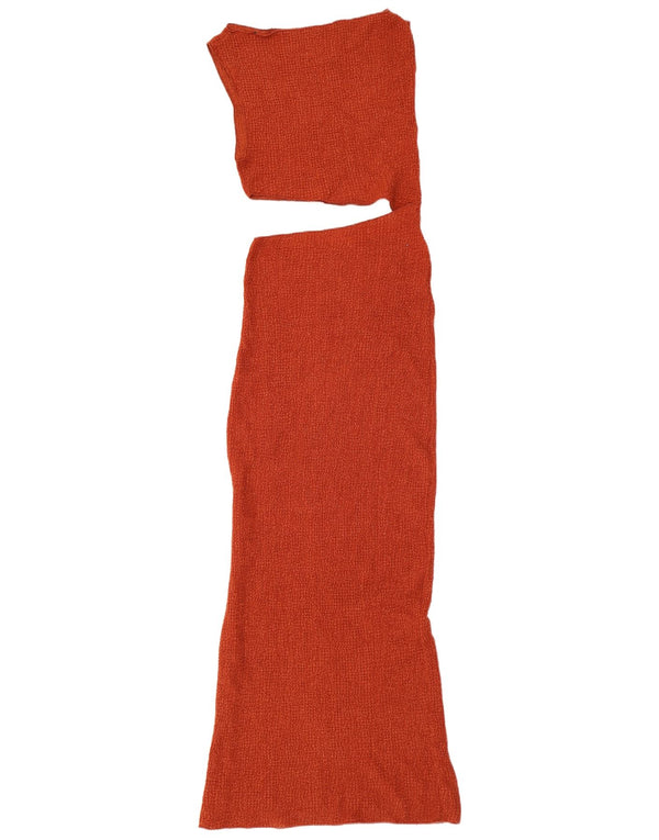 Zara vestito maxi aderente da donna con cut-out in poliestere marrone medio