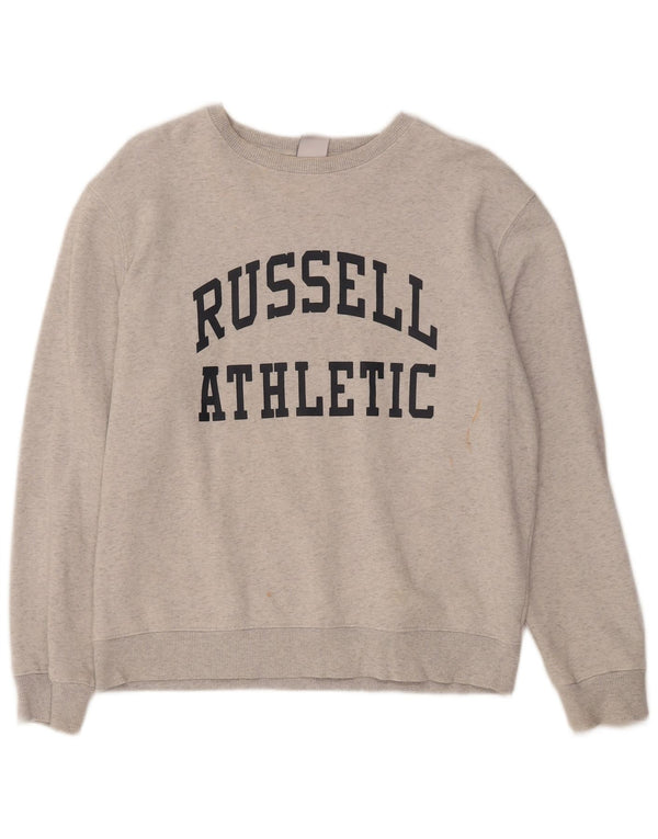 Felpa grafica da donna Russell Athletic, maglione UK 14, grande cotone grigio