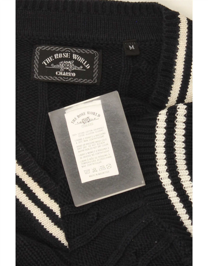 Maglione da uomo con scollo a V Charro in cotone a righe medie blu navy