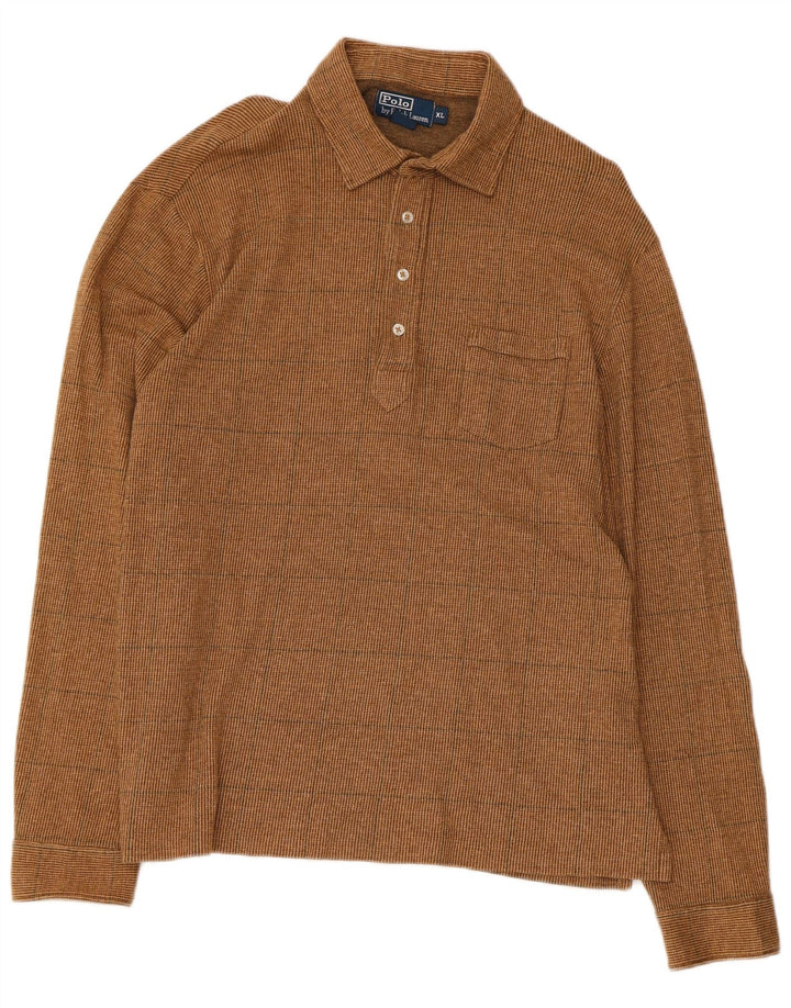 POLO RALPH LAUREN Camicia pullover da uomo in flanella XL in cotone a quadri marrone