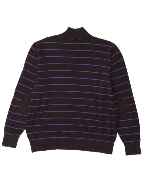 Marks & Spencer Mens Blue Harbour Zip Neck Jumper Sweater 2XL Black Striped