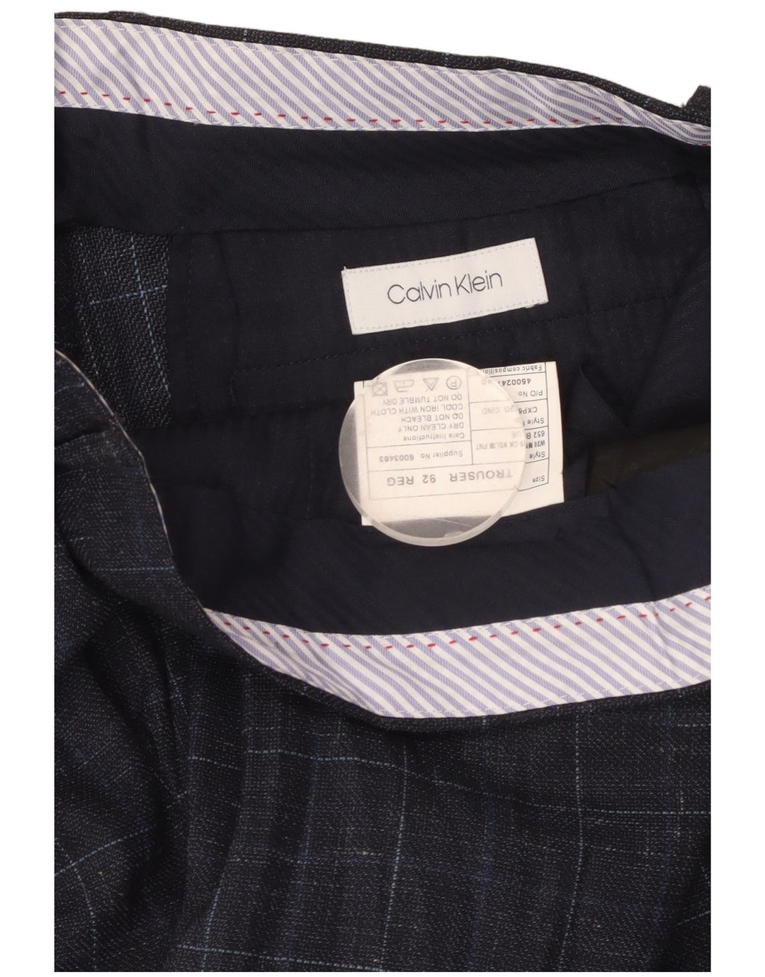 CALVIN KLEIN Pantaloni da abito dritti da uomo W36 L32 Lana a quadri blu navy