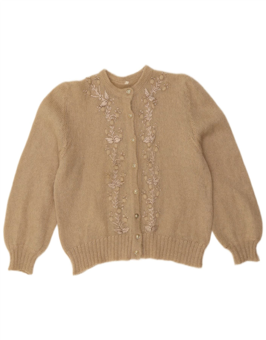 Maglione cardigan da donna VINTAGE UK 12 Beige medio floreale
