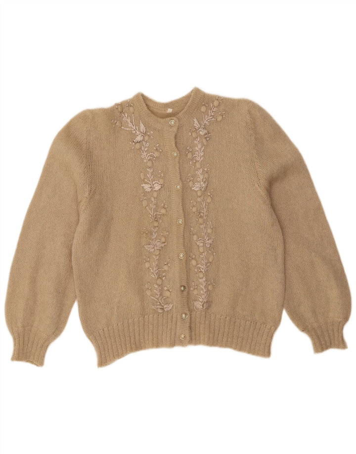 Maglione cardigan da donna VINTAGE UK 12 Beige medio floreale