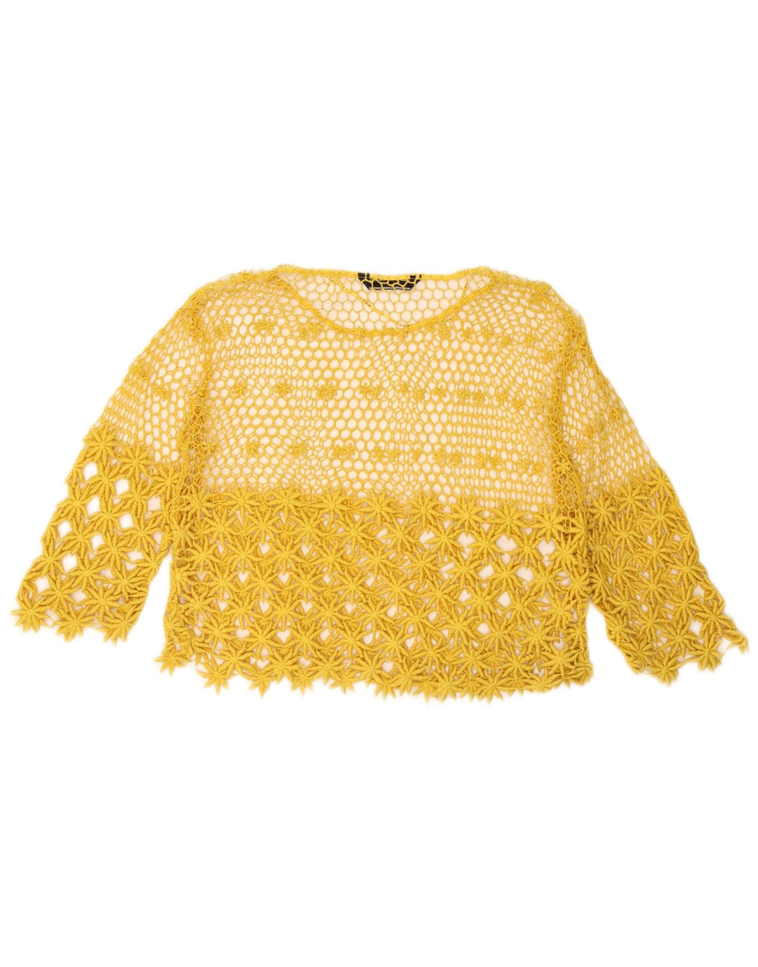 Top Zara da donna all'uncinetto trasparente manica 3/4 UK 14 giallo medio