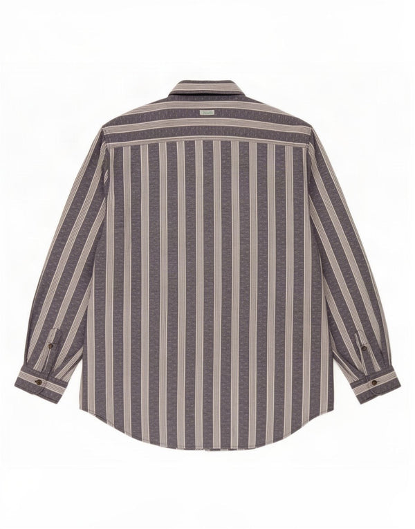 Camicia vintage da uomo taglia 44 XL poliestere a righe blu navy