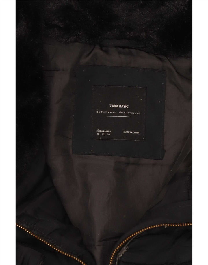 Giacca imbottita con cappuccio da donna Zara UK 18 XL poliestere nero