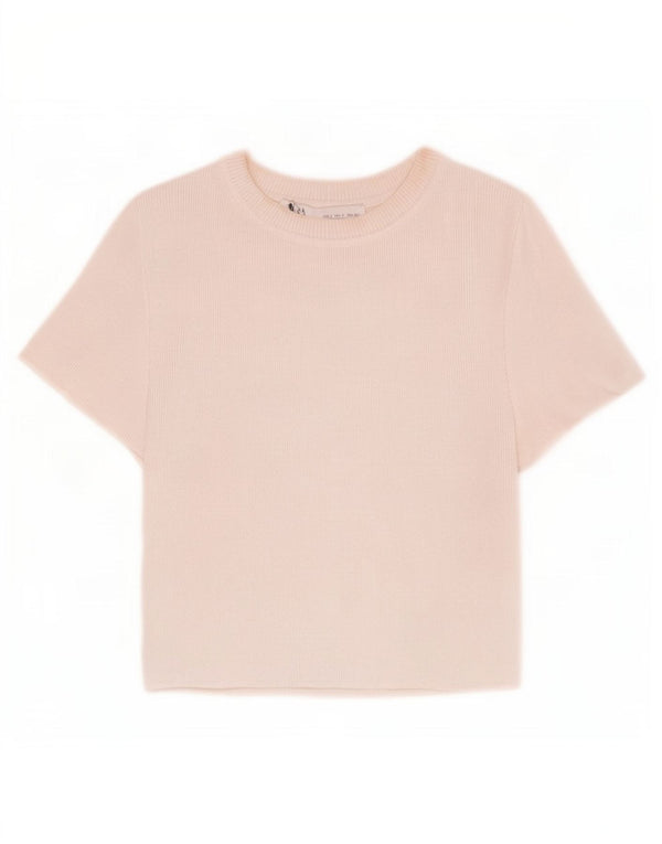T-shirt corta da donna Zara Top UK 10 piccola in viscosa bianco sporco
