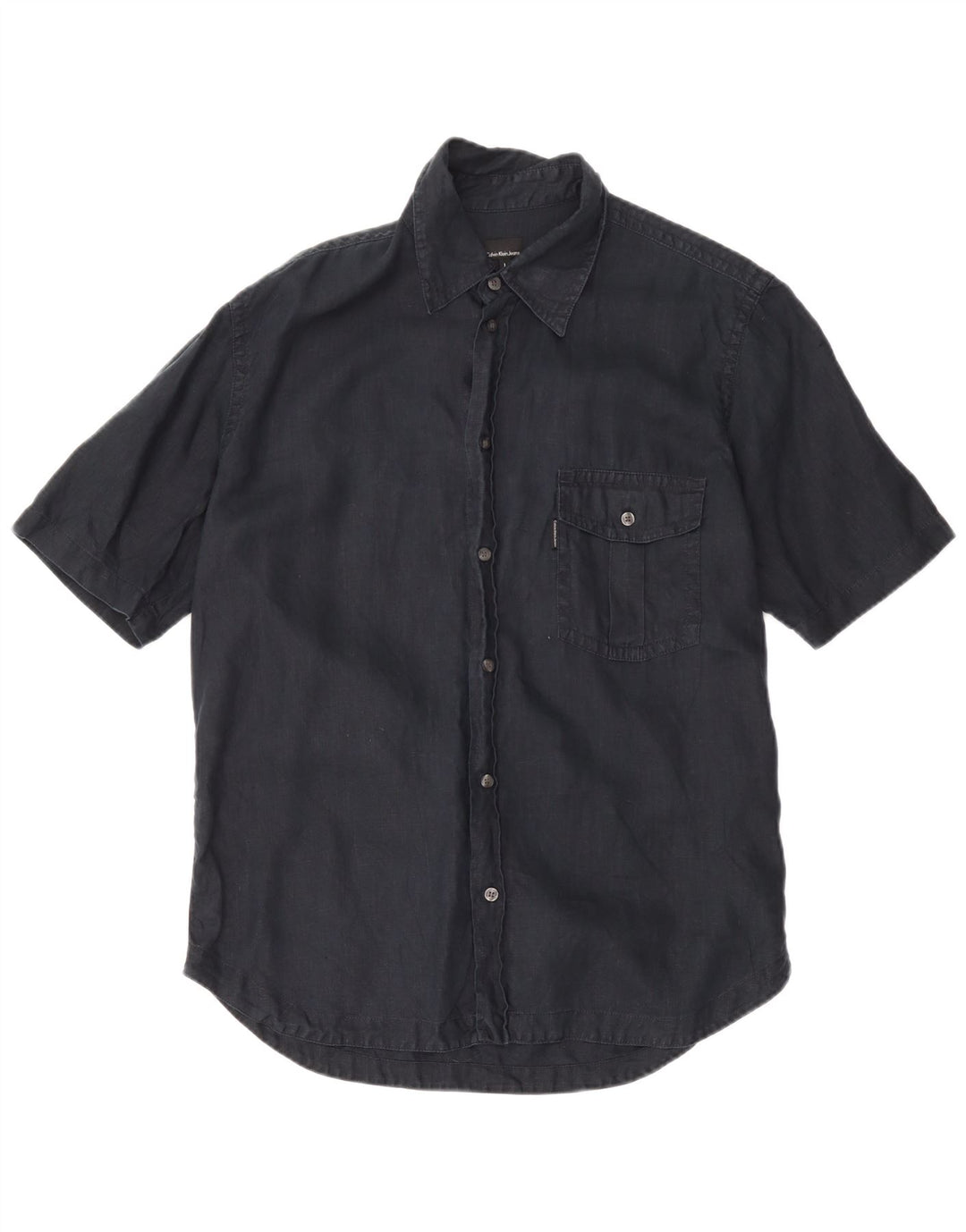 Camicia a maniche corte da uomo Calvin Klein Jeans Large in lino blu navy