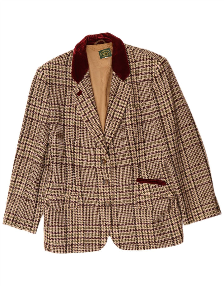 Giacca blazer vintage da donna a 3 bottoni IT 48 XL Lana vergine a quadri beige
