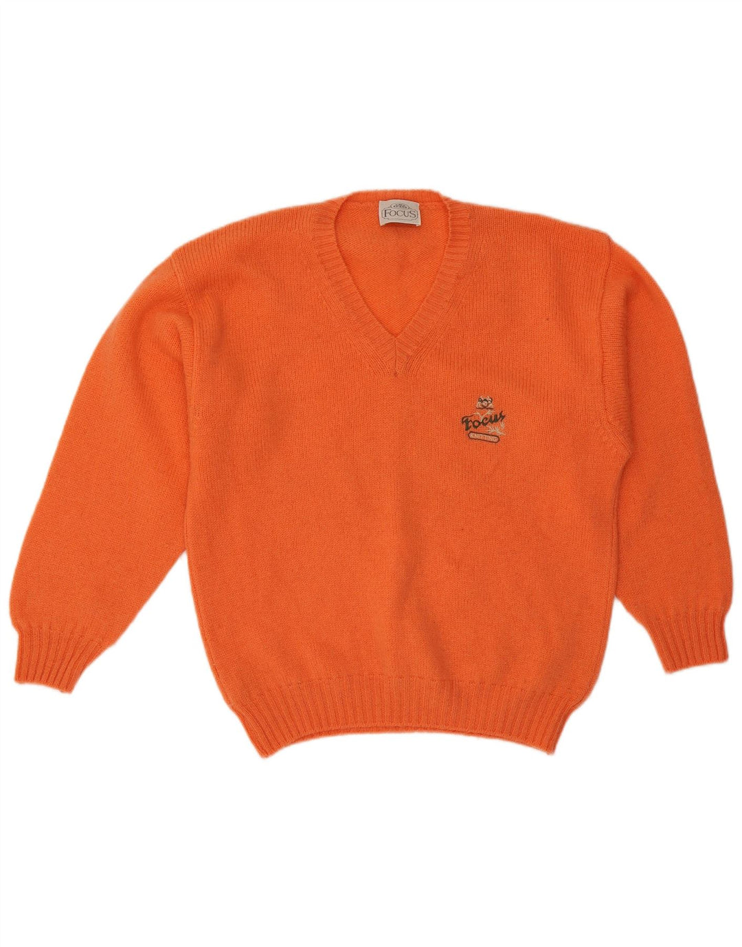 Maglione vintage da uomo con scollo a V, grande, in lana arancione