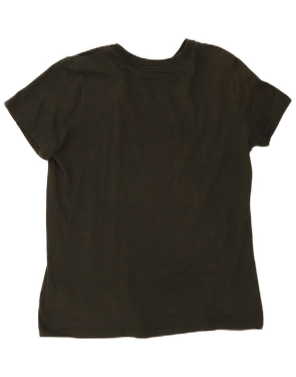 Nike Womens Dri Fit Graphic T-Shirt Top UK 12 Medium Khaki Cotton