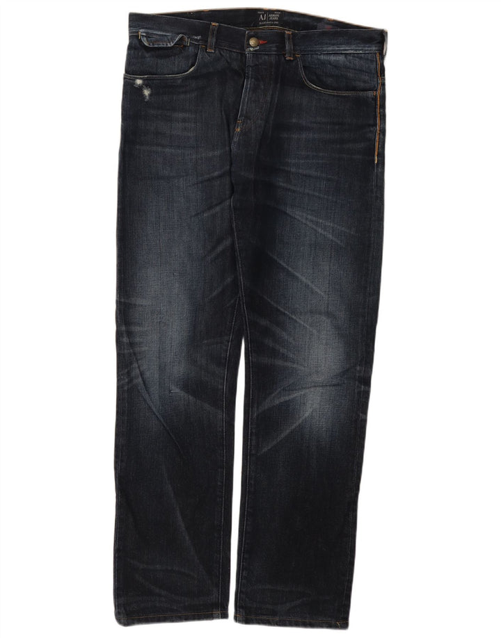Armani Jeans Jeans dritti regolari da uomo W33 L31 in cotone blu navy