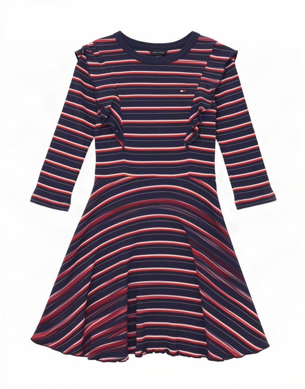 Abito a trapezio per ragazze Tommy Hilfiger 6-7 anni piccolo a righe blu navy
