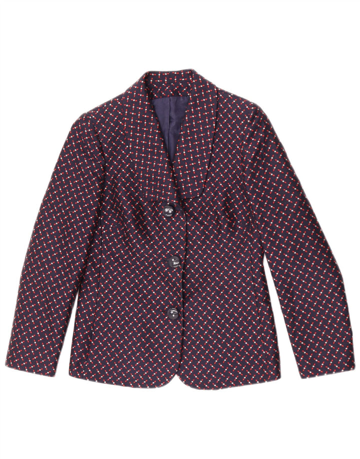 Giacca blazer a 3 bottoni da donna Giole UK 8 piccola blu navy geometrica
