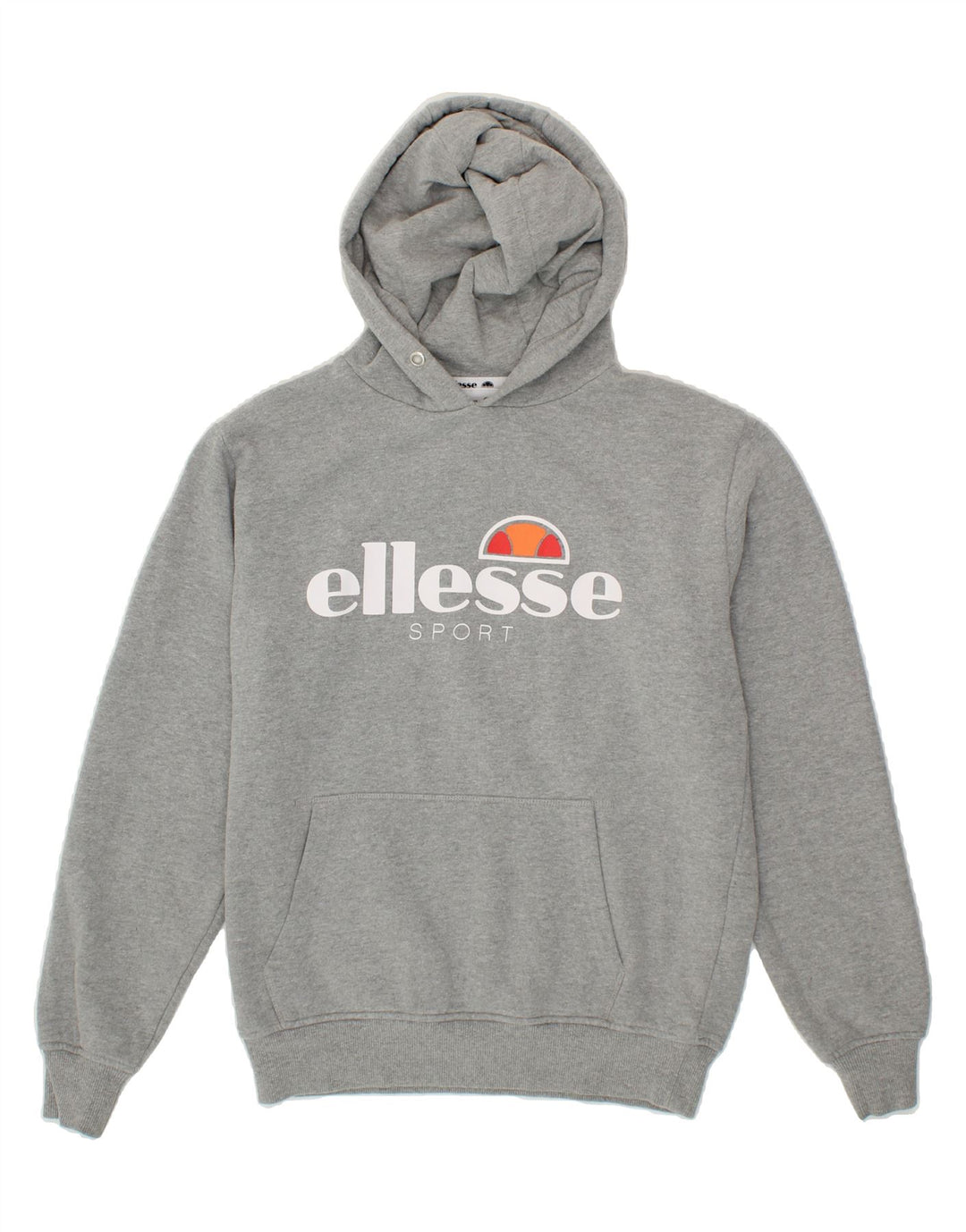 ELLESSE Womens Graphic Hoodie Jumper UK 12 Medium Grey Cotton Vintage Ellesse and Second-Hand Ellesse from Messina Hembry 