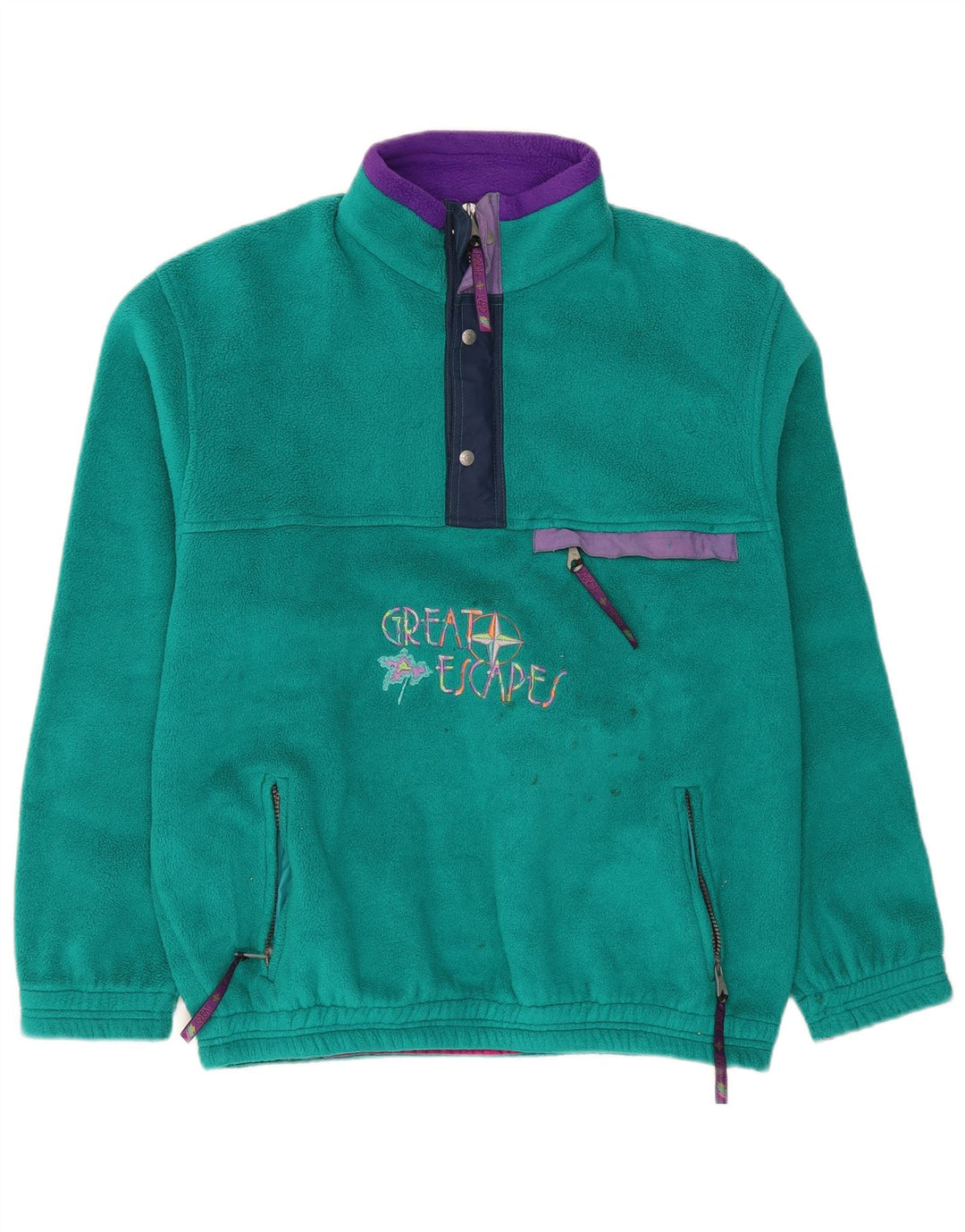 Maglione in pile grafico da uomo Great Escapes, vestibilità ampia, turchese medio