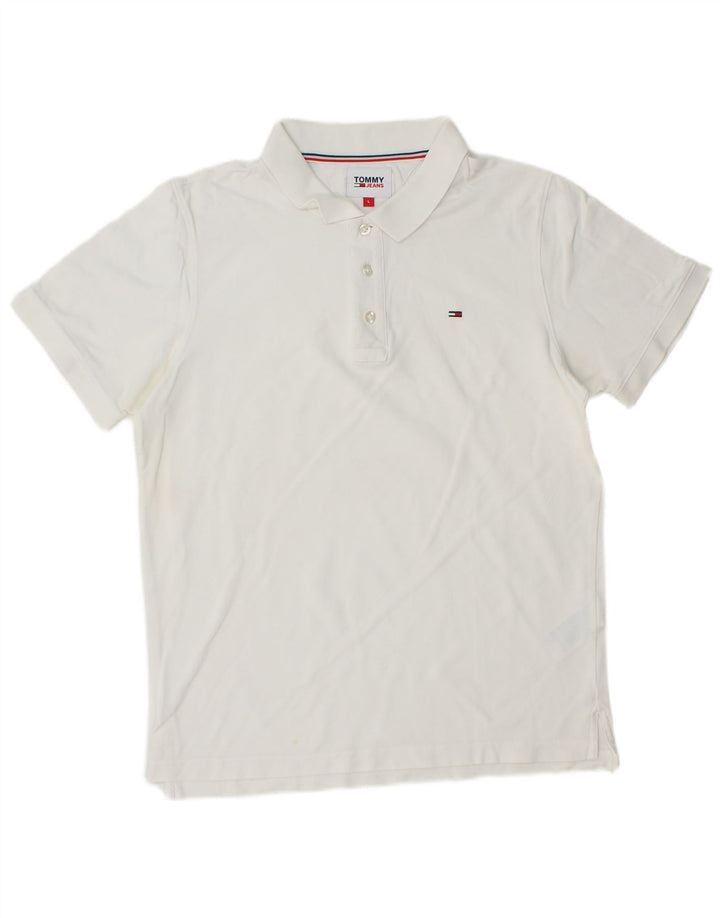 TOMMY HILFIGER Mens Polo Shirt Large White Cotton