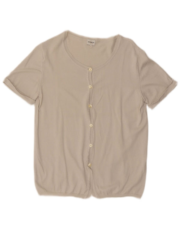 Calvin Klein Jeans Womens Short Sleeve Cardigan Sweater UK 12 Medium Beige