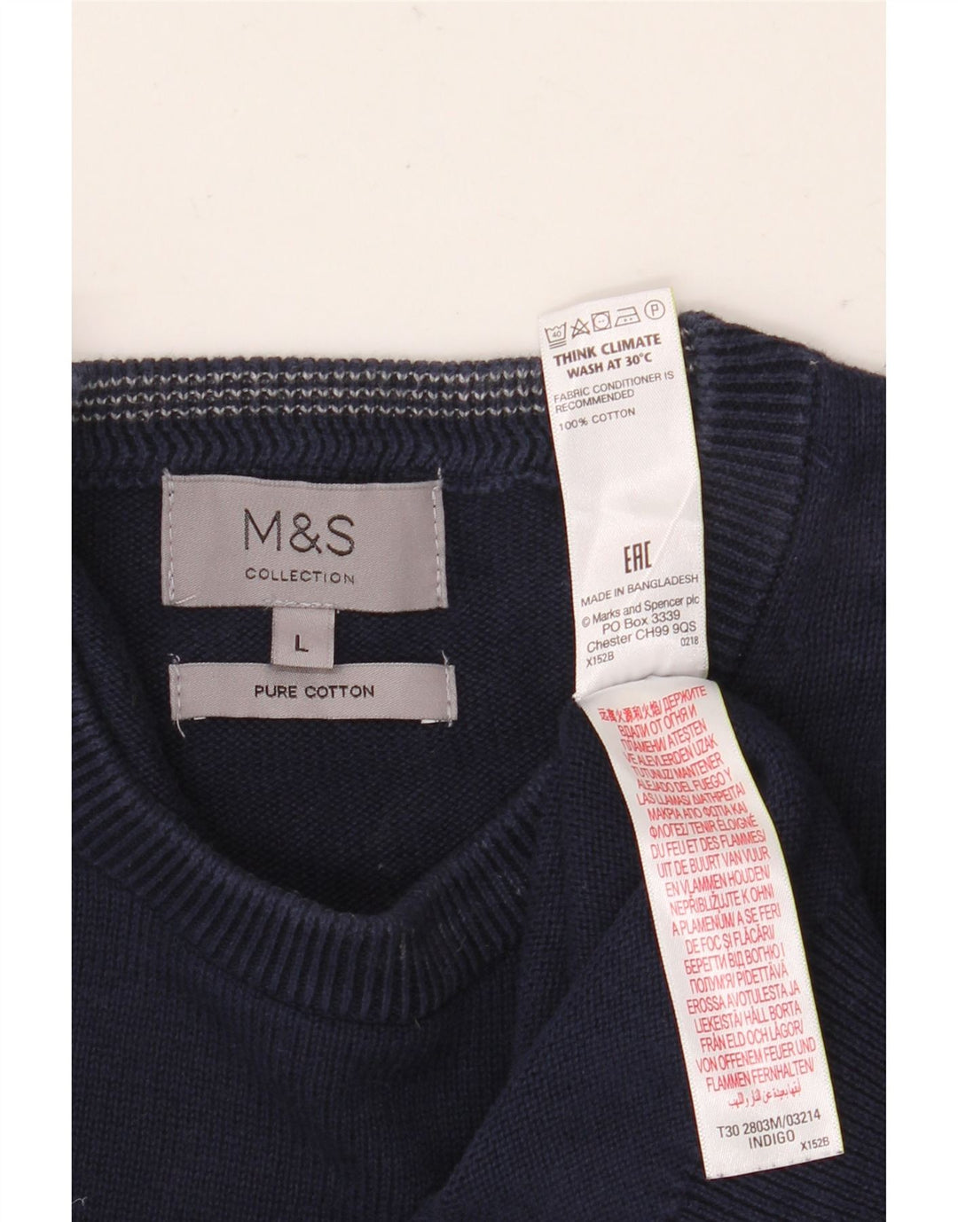 Maglione maglione girocollo da uomo Marks & Spencer grande cotone blu navy