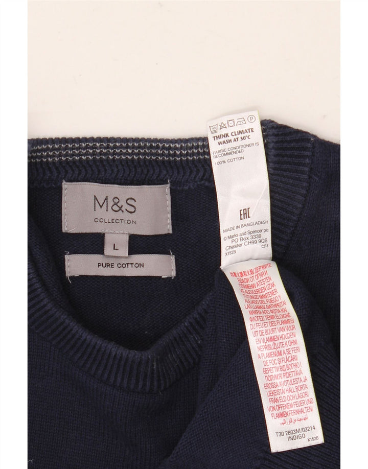Maglione maglione girocollo da uomo Marks & Spencer grande cotone blu navy