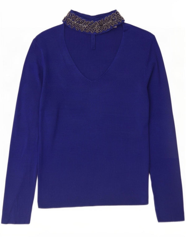 Camicetta a maniche lunghe da donna Oasis UK 14 Large in viscosa blu navy
