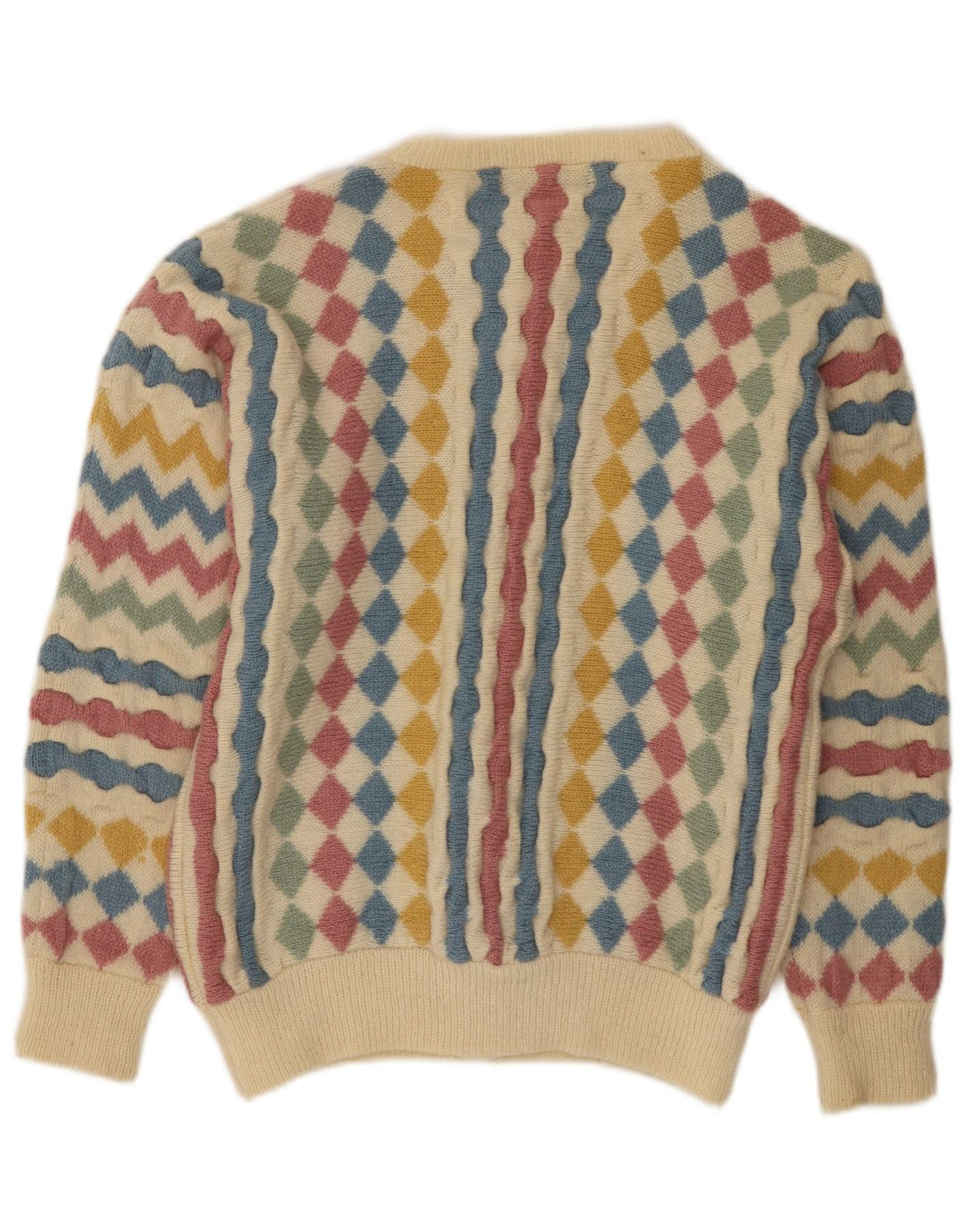Maglione cardigan da donna Tulchan Taglia unica Lana vergine Beige Argyle/Diamond