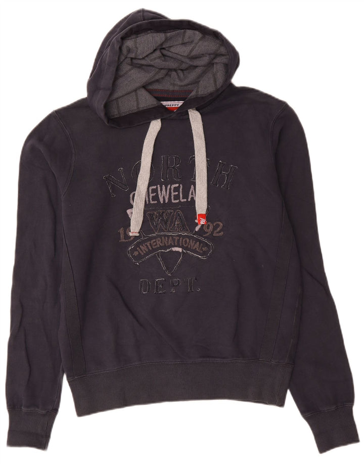 Felpa con cappuccio grafica da uomo Playlife, cotone medio blu navy