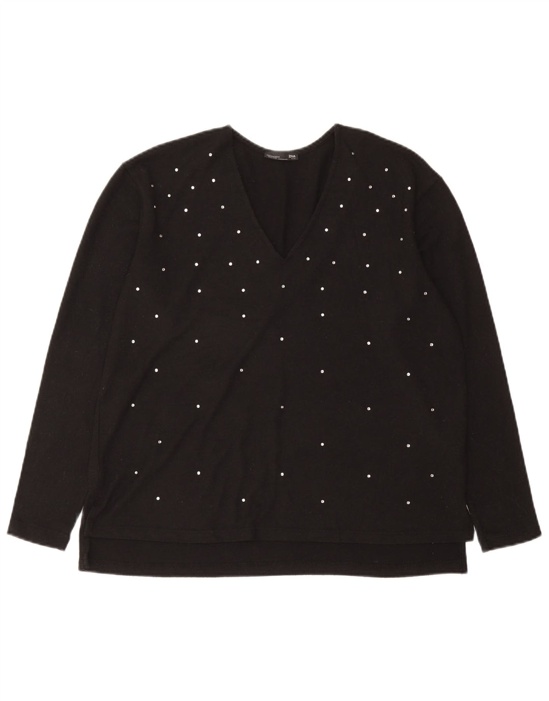 Top Zara da donna a maniche lunghe UK 14 poliestere maculato nero medio