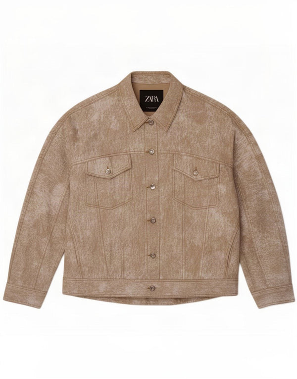 Giubbotto bomber oversize da donna Zara UK 14 Lino screziato beige medio