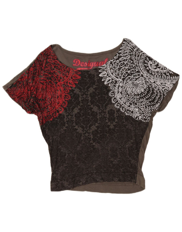 Desigual Donna Camicetta a pipistrello Top UK 14 Viscosa Paisley grigio medio
