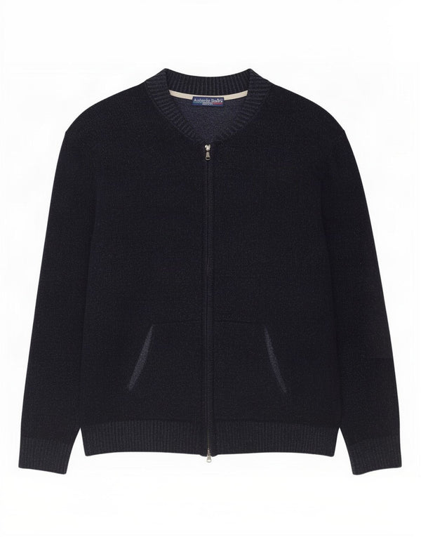 Maglione cardigan con zip intera vintage da uomo grande blu navy screziato