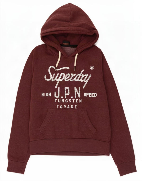Felpa con cappuccio grafica da donna Superdry UK 8 Small in cotone marrone