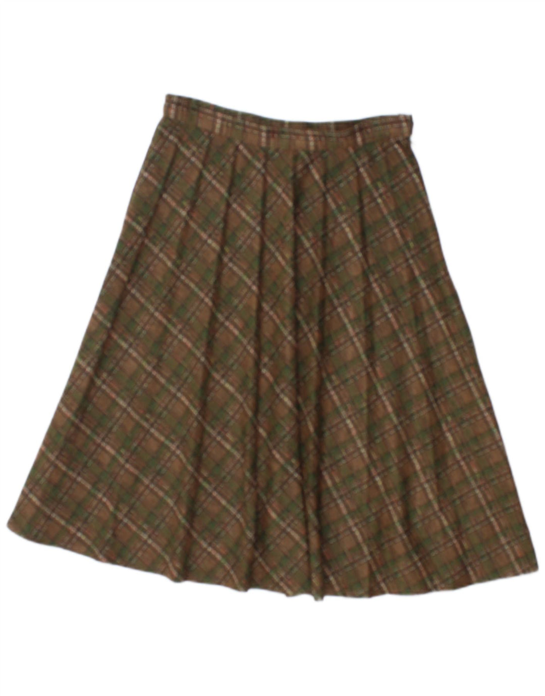 Gonna a pieghe vintage da donna W26 piccolo quadretto marrone