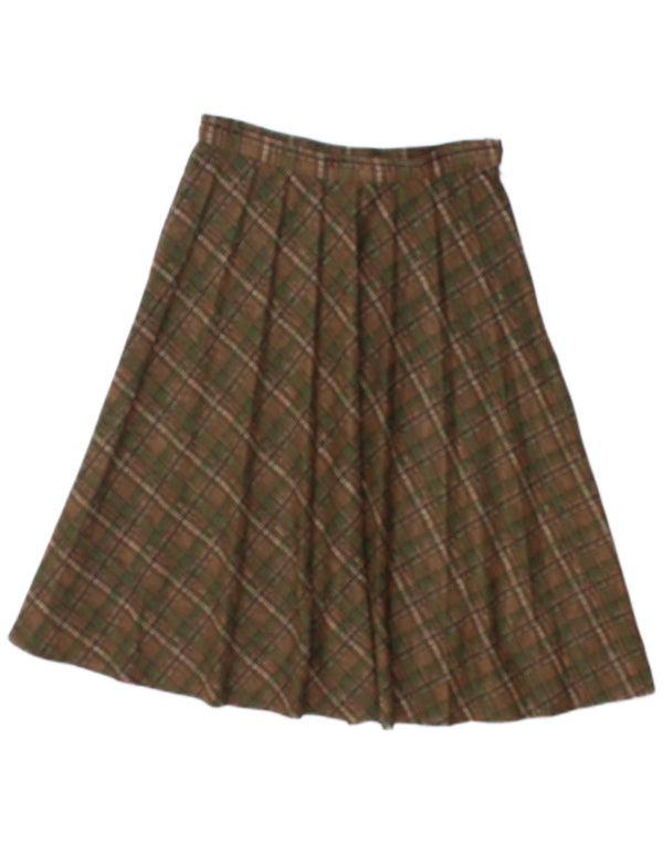 Gonna a pieghe vintage da donna W26 piccolo quadretto marrone