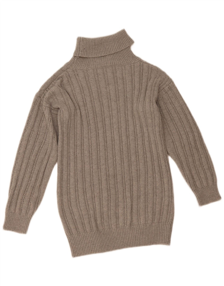 Maglione maglione vintage da donna con collo alto UK 12 Poliestere grigio medio