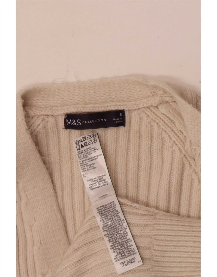 Maglione cardigan aperto da donna Marks & Spencer UK 10 piccolo poliestere beige