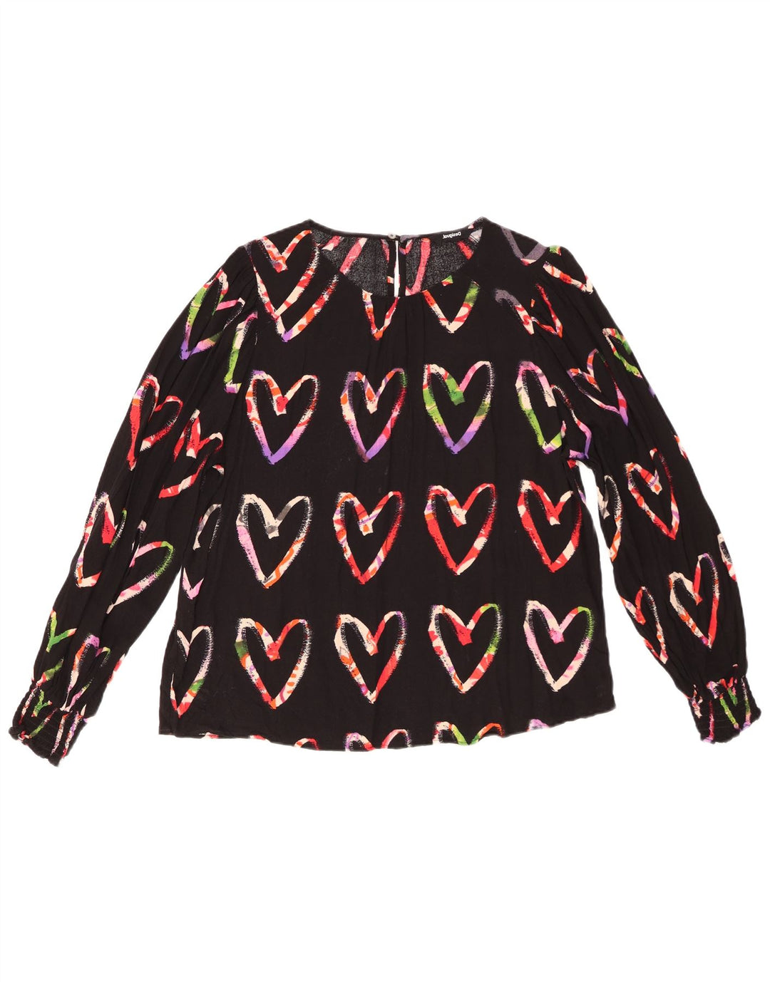 Desigual Camicetta a maniche lunghe da donna Top UK 16 Grande cuore in viscosa nera