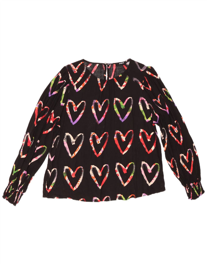 Desigual Camicetta a maniche lunghe da donna Top UK 16 Grande cuore in viscosa nera
