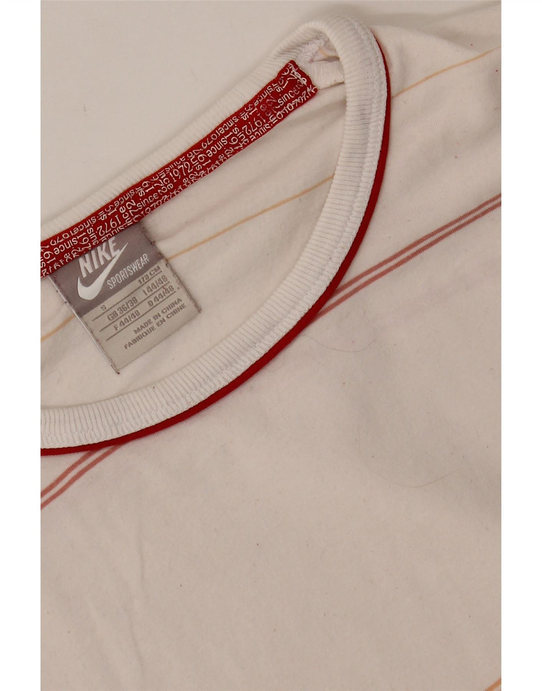 NIKE Mens Top Long Sleeve UK 36/38 Small White Striped Cotton Vintage Nike and Second-Hand Nike from Messina Hembry 