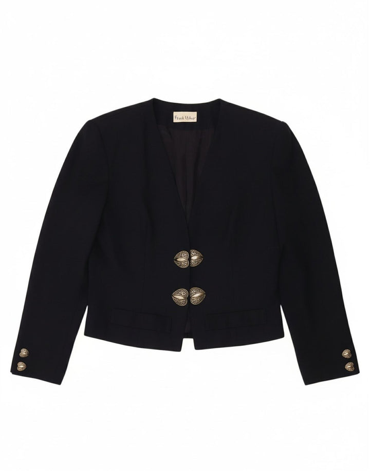 FRANK USHER Womens Crop Open Blazer Jacket UK 8 Small Navy Blue Polyester