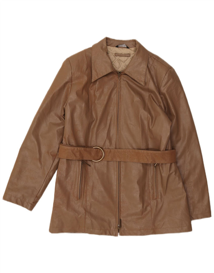 Giacca vintage da donna in ecopelle UK 14 Polietilene marrone medio