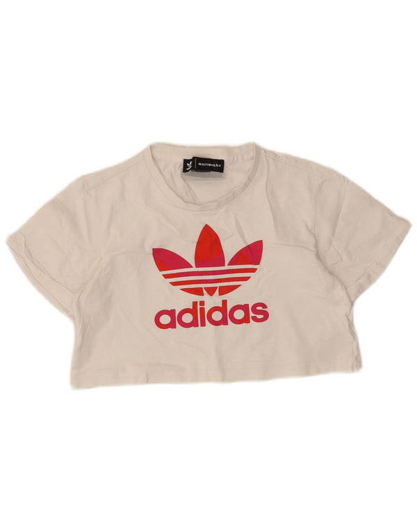 T-shirt grafica corta da donna Adidas UK 6 XS cotone bianco