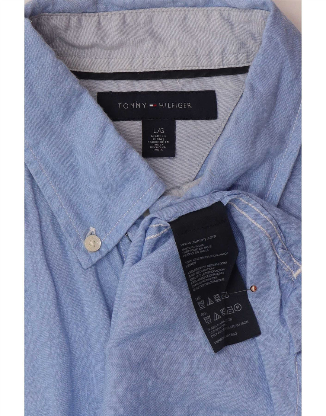 Camicia a maniche corte da uomo Tommy Hilfiger grande lino blu