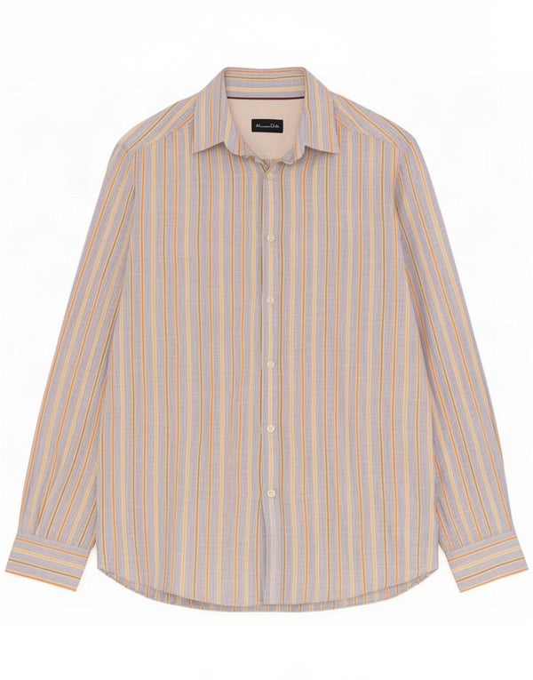 Massimo Dutti Camicia da uomo XL Lino gessato blu