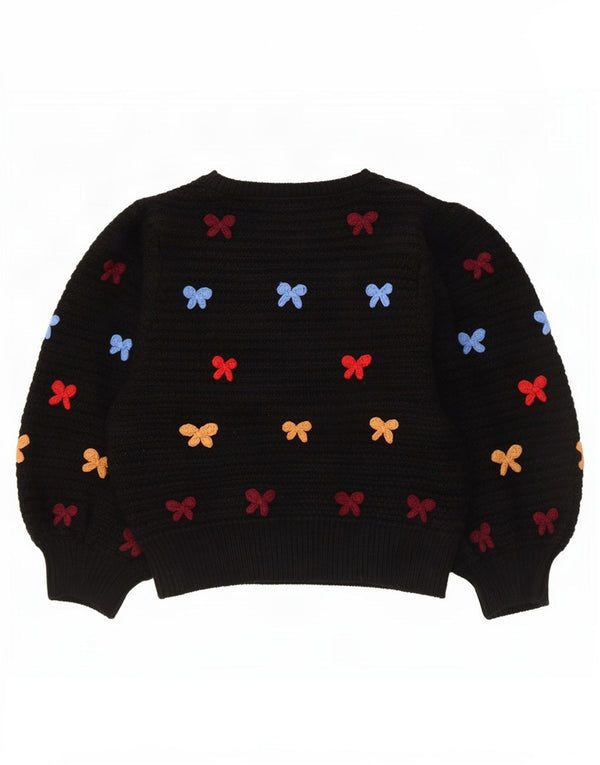 Maglione corto con scollo a barca da donna Zara UK 14 grande cotone floreale nero