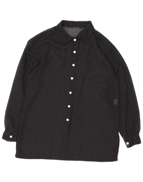 Camicia vintage da donna UK 16 grande nera maculata